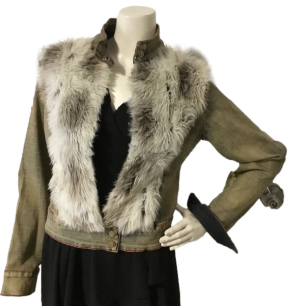 Platinum EDGE ACID WASH  WOMEN’S VINTAGE FAUX FUR DENIM JACKET‎